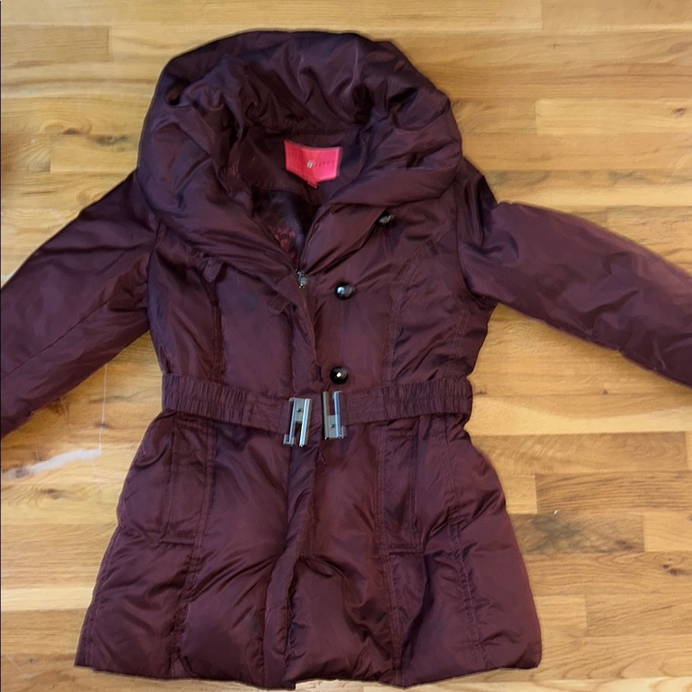 Ivanka Trump Burgundy belted down puffer coat jacket parka
